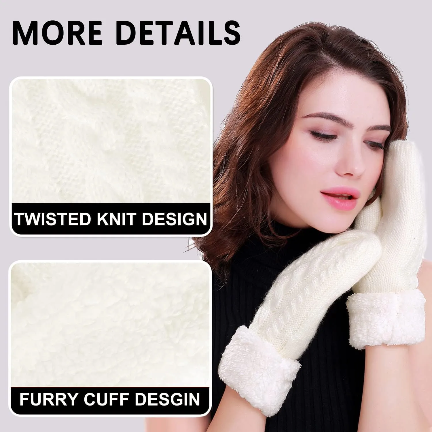 Women's Winter Gloves Warm Lining - Cozy Wool Knit Thick Gloves Mittens