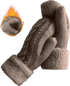 Women's Winter Gloves Warm Lining - Cozy Wool Knit Thick Gloves Mittens