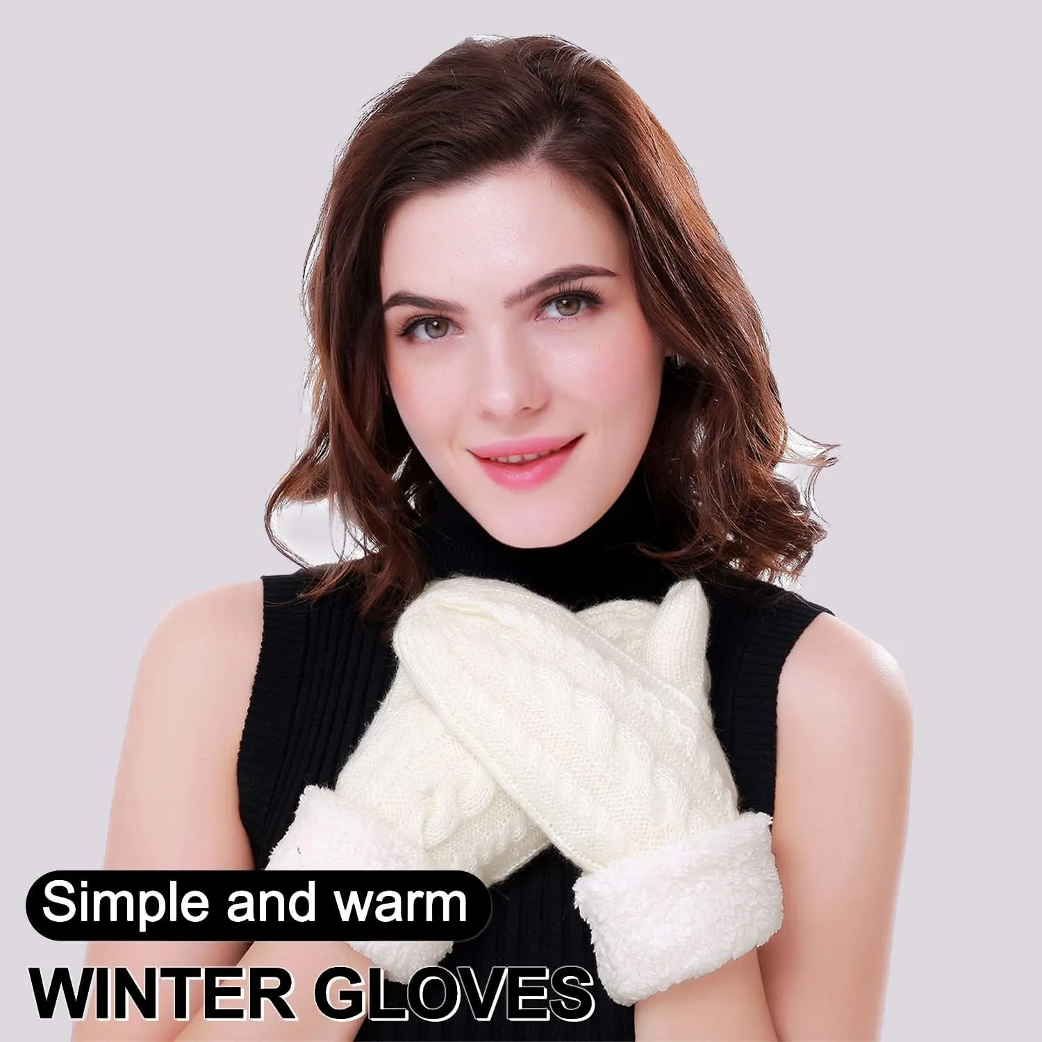 Women's Winter Gloves Warm Lining - Cozy Wool Knit Thick Gloves Mittens