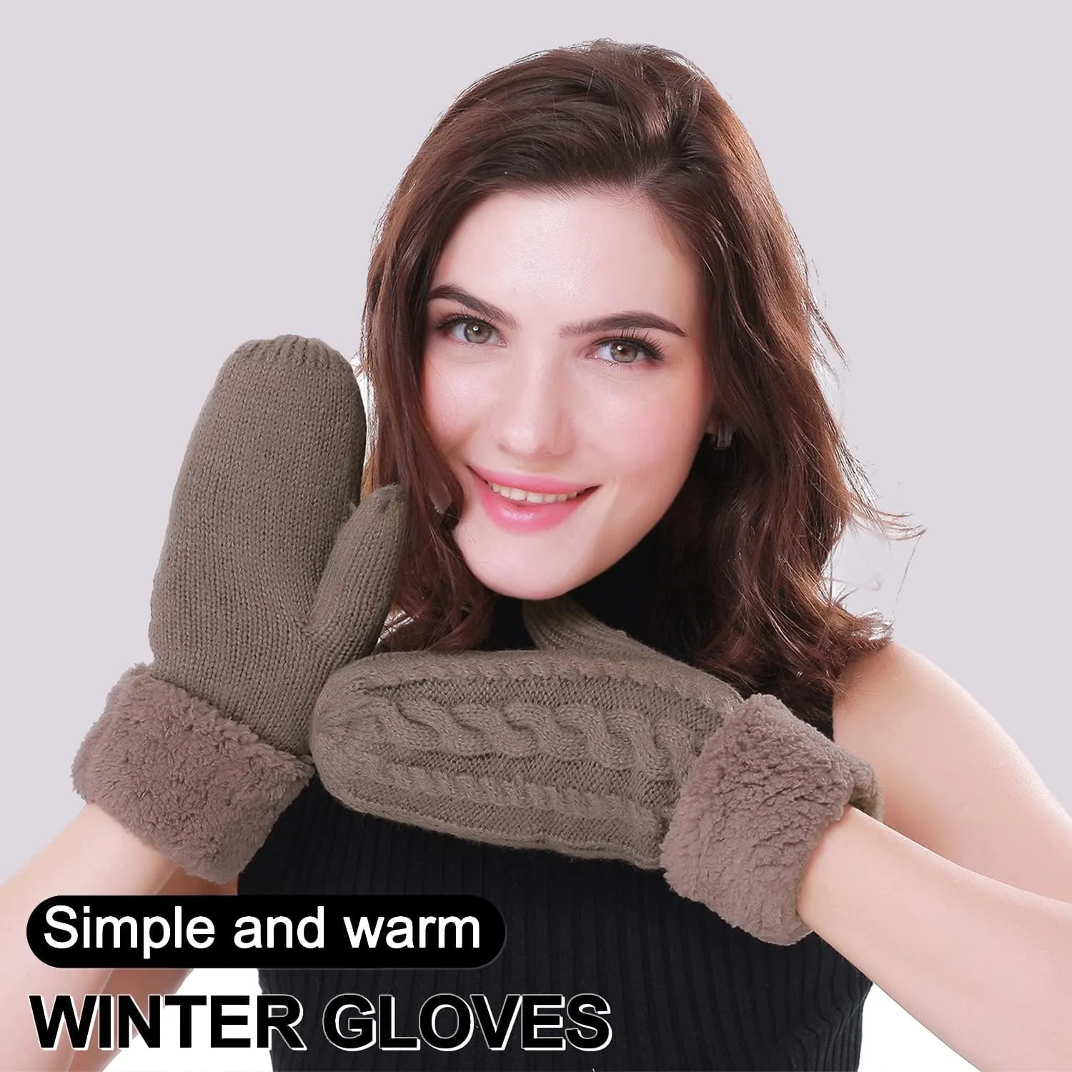 Women's Winter Gloves Warm Lining - Cozy Wool Knit Thick Gloves Mittens